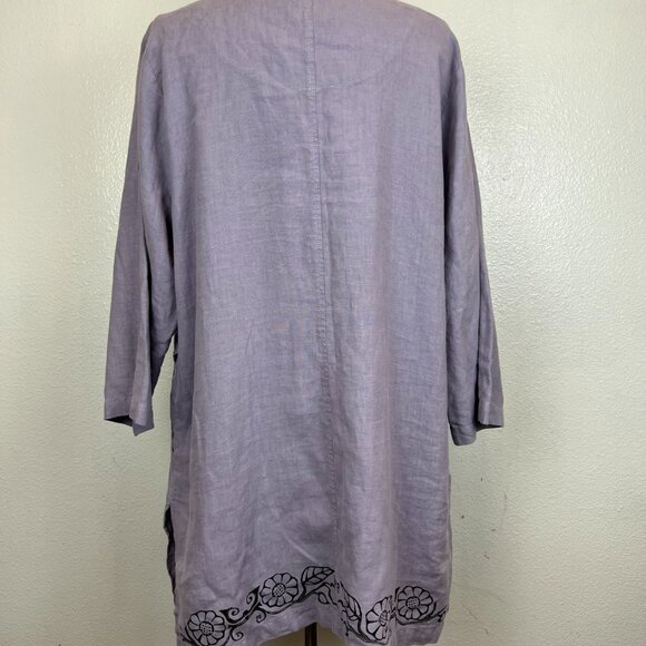 Mosaic Top Women's Linen 3/4 Sleeves Tunic Lavender  Sz XL Lagenlook  Boho - Picture 4 of 6
